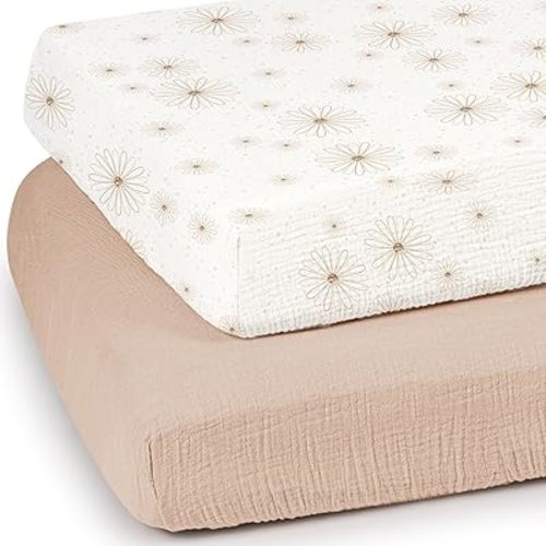 lulumoon Baby Muslin Crib Sheets - Toddler Cotton Fitted Crib Sheets Neutral for Boys and Girls 2Pack