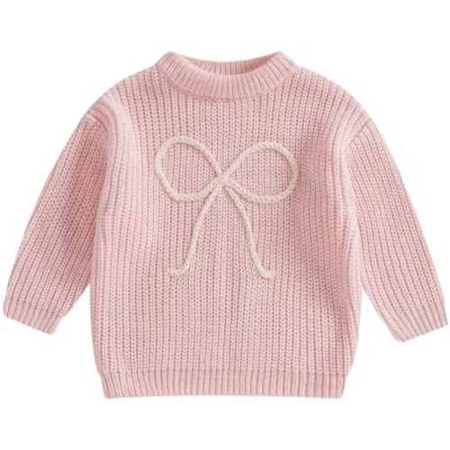 Baby Girl Knit Sweater Cute Bow Chunky Knitted Pullover Sweatshirt Toddler Girls Fall Winter Clothes