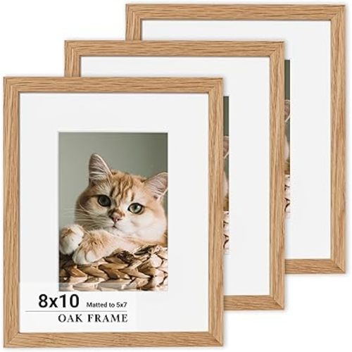 8x10 Picture Frame,Premium Solid Oak Wood Frames Mat for 5x7 Picture & Tempered Glass-8x10 frame for Wall Art Photo and Prints,Tabletop Display family picture-Natural Oak 3 pack