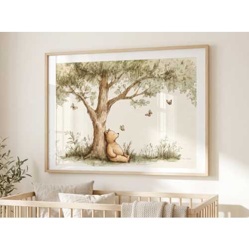 Woodland Bear Nursery Art Print ~ Watercolor Forest Animal Wall Decor ~ Woodland Bear Wall Art for Baby Room or Playroom ~ Cottagecore Art