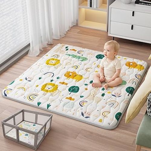 Baby Play Mat for Floor, Thick Soft 50" X 50" Baby Floor Play Mat, Machine Washable and Non-Slip Baby Play Mats, Waterproof Crawling Play Mat for Babies, Toddlers & Infants, Rainbow and Animal