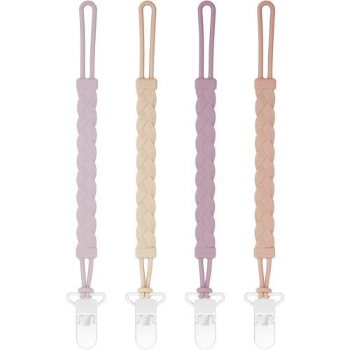 Stylish Silicone Pacifier Clips, 4-Pack Pacifier Holder with Flexible Woven Rope Design, 100% Food Grade Silicone, Safe Essentials for Newborns Baby Boys and Girls