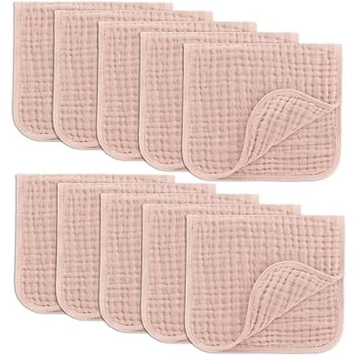 Comfy Cubs Muslin Burp Cloths Set Large 100% Cotton Hand Washcloths for Babies, Baby Essentials 6 Layers Extra Absorbent and Soft Boys & Girls Baby Bibs & Burp Cloths Set (Blush, 10-Pack, 20" X10")