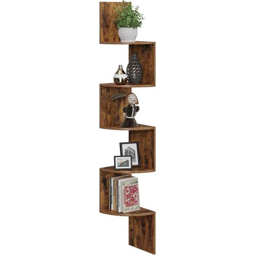 5-Tier Corner Shelf Wall Mount Industrial Corner Ladder Shelf Modern Rustci Brown UJSJ003F