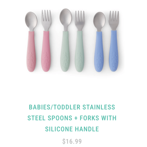 Babies/Toddler Stainless Steel Spoons + Forks with Silicone Handle