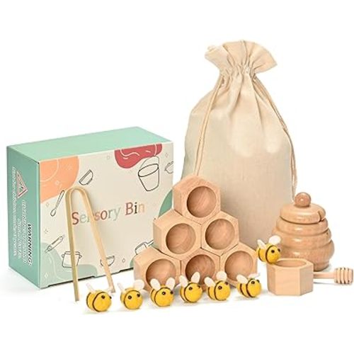 Sorting Stacking Wooden Toys for Toddlers, Montessori Toys for Toddlers, Sensory Bin Tool Toys, Wood Bee Hive, Fine Motor Skill Tactile Toys, Early Learning Educational Gift for Kids