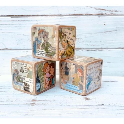 Peter Pan Nursery - Wood Blocks - Lost Boys - Nursery Decoration - Neverland - Peter and Wendy - Shelf Decor - Tinkerbell - 2 Inch Blocks