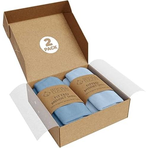 Bassinet Sheet for Bassinet Mattress - 100% Organic Jersey Knit Cotton - Snuggly Soft & Cozy Crib Sheets Fitted for Maxi COSI Iora, Angelbliss, Baby Joy, Kids Club & KoolaBaby Bedside Sleeper - 2 Pack