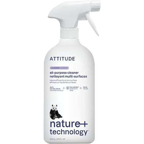 ATTITUDE All Purpose Cleaner Spray, EWG Verified, Vegan, Made with 94% Plant-Based Ingredients, Streak-Free for Kitchen, Bathroom, Glass & More, Lavender Scent, 27.1 Fl Oz