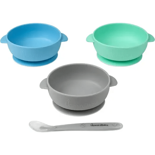 UpwardBaby Silicone Baby Bowls with Suction Set - Strong Suction Design for Toddlers 1-3, Easy-Grip Baby Spoon for Self-Feeding, BPA Free Feeding Bowls, 4-Piece Set