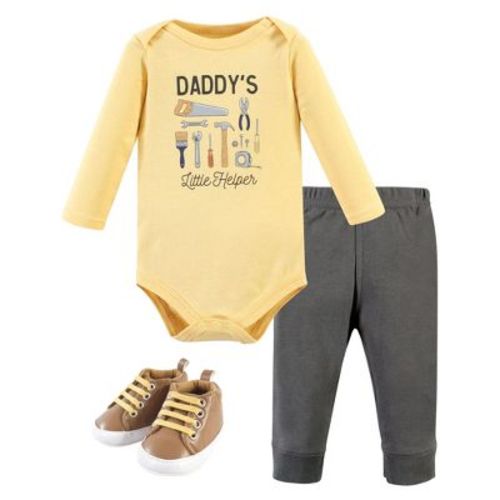 Hudson Baby Infant Boy Cotton Bodysuit, Pant and Shoe Set, Construction Work Long Sleeve, Newborn