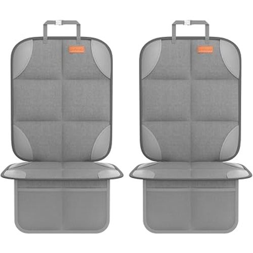 2 Pack Car Seat Protector - 600D Fabric Waterproof Carseat Protector with Thickly Padded to Protect Your Car Seats from Child Seats and Pets (Light Grey)