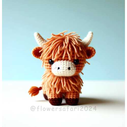 Tiny Highland Cow Crochet Pattern , Amigurumi Baby Animal Cattle With Crochet PDF Ebook , Animal Beginners Crochet Kids Toy Pattern