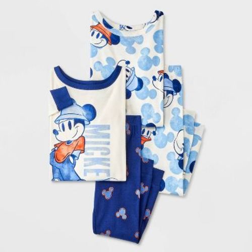 Toddler Boys' 4pc Snug Fit Mickey Mouse And Friends Cotton Pajama Set - Blue 12m