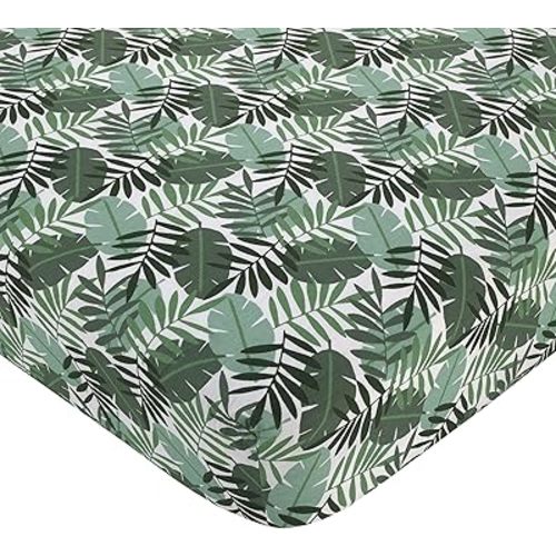 NoJo Jungle Paradise Green and White Palm Leaf 100% Cotton Fitted Crib Sheet