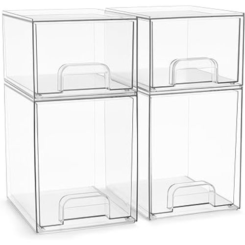Sorbus Acrylic Storage Containers - 4 Pack, Stackable Storage Bins Set for Bathroom Organization - Clear Acrylic Drawer Organizers - Makeup Case Pull-Out Drawers (7.6’’ and 4.4’’ Tall)
