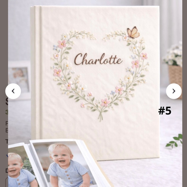 Personalized Photo Album, Hand Embroidered Linen Memory Book, Custom Newborn Heirloom Gift, Baby Shower Present