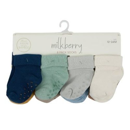 Milkberry 8 Pack Rayon Of Bamboo Baby Socks Non-slip Gripper Baby Boy Solid Nordic Hues Size 6-12 Months