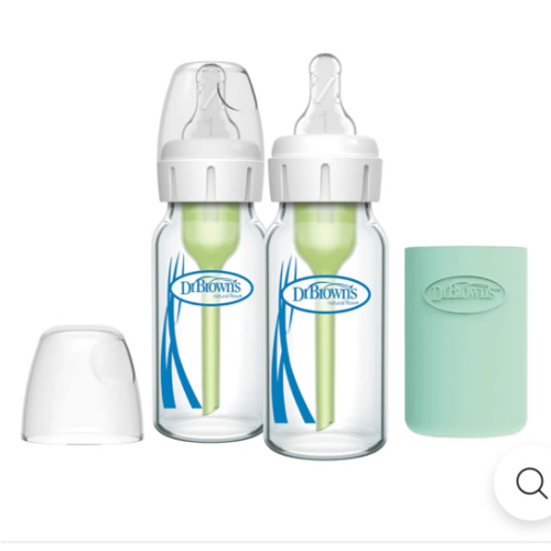 Dr. Brown's Natural Flow Anti-Colic Options+ Narrow Glass Baby Bottle with Silicone Sleeve, 2-Pack