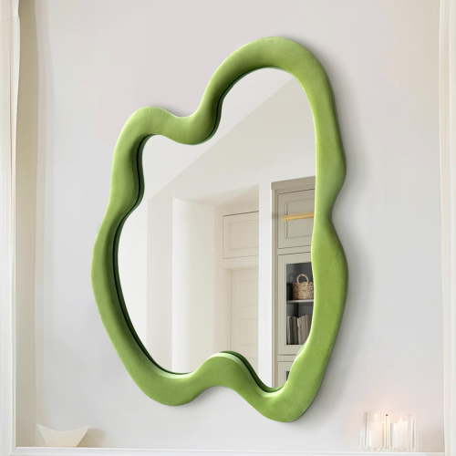 TEWLOSS Irregular Wall Mirrors for Wall Decor Flannel Wood Framed 24"x32", Avocado Green