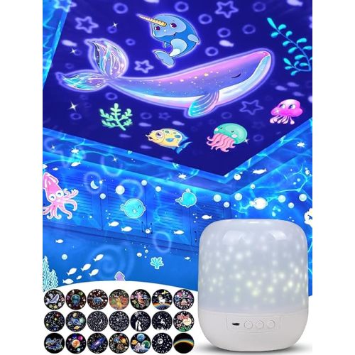 21 Sets of Films, Projector Night Light for Kids Bedroom, Baby Projector for Ceiling, Star Galaxy Projector with 360° Rotation Dimmable for Kids Baby Girls, Birthday, Christmas, Nursery, Room Decor