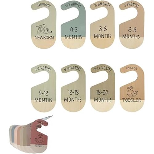 8 Pcs Nursery Closet Dividers, Wooden Double Sided Baby Clothes Organizer, Wardrobe Hanger Dividers for Nursery Room Decor Baby Closet Storage