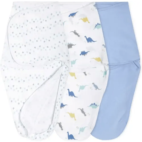 aden + anais, Cotton Knit Baby Wrap, Newborn Wearable Swaddle Blanket, 3 Pack, Multicolor Dino-Rama, 0-3 Months, Small/Medium