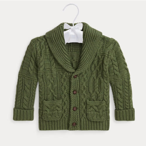 Aran-Knit Cotton Shawl-Collar Cardigan