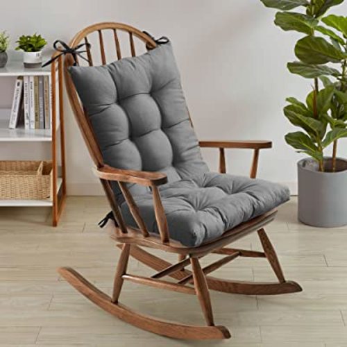 Sweet Home Collection Rocking Chair Cushion Premium Tufted Pads Non Skid Slip Backed Upper and Lower with Ties, 2 Piece Set, Gray