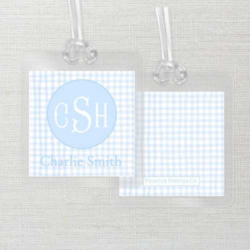 Personalized Kids Luggage Tag | Laminated | Diaper Bag | School Bag ID Tag with Allergies & Contact Info | Bag Tag, Boys, Monogram, Gingham