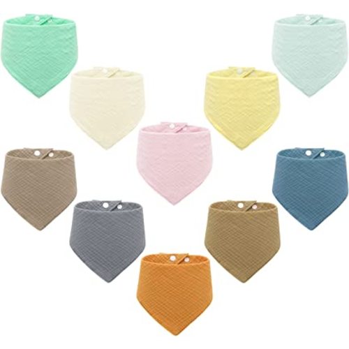 AIXMEET 10 Pack Baby Bibs, Baby Drool Bibs, 100% Cotton for Unisex Boys Girls, 10 Solid Colors Set for Teething and Drooling