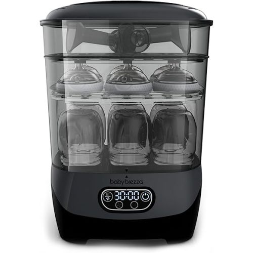 Baby Brezza Bottle Sterilizer and Dryer Advanced – 33% Faster - Largest Capacity Steam Sanitizer - Universal Sterilization Machine for All Bottles + Pump Parts - HEPA Air Filter, Charcoal