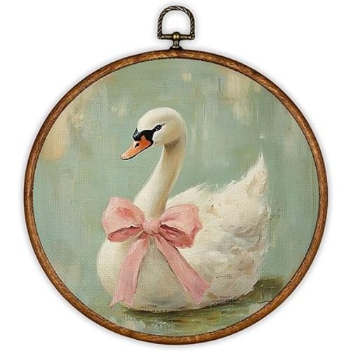 iEFEY Coquette Pink Bow Goose Framed Canvas Wall Art Decor, Preppy Trendy Aesthetic Wall Decor, Girly Ribbon Goose Hanging Canvas Prints Decorations for Girls Room Dorm Nursery 10"x10"