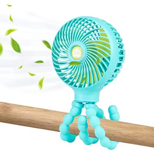 snawowo Mini Baby Stroller Fan, Handheld Personal Portable Clip On Fan with Flexible Tripod for Stroller Bike Desk Treadmill Crib Car Seat Outdoor Camping, USB or Battery Powered (Green)