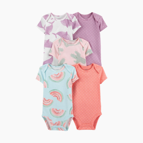 Carter's Short-Sleeve Original Bodysuits (5 Pack) - Watermelon/Purple/Pink, 6 M