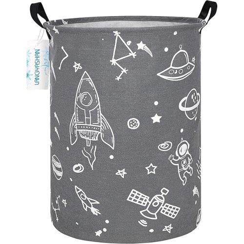 LANGYASHAN Storage Bin, Canvas Fabric Collapsible Organizer Basket for Laundry Hamper,Toy Bins,Gift Baskets, Bedroom, Clothes,Baby Nursery (Space Universe)