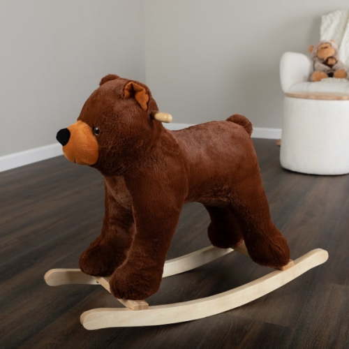 Happy Trails Rocking Horse - Plush Bear Animal Rocker for Ages 3 and up, Brown