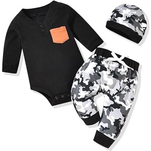 HINTINA Newborn Baby Boy Long Sleeve Fall Winter Outfits With Hat