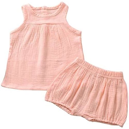 EISHOW Toddlers Little Boys Girls 2 Packs Shorts Set Solid Cotton Linen Sleeveless Sleepwear Tank Tops +Bloomers Outfit