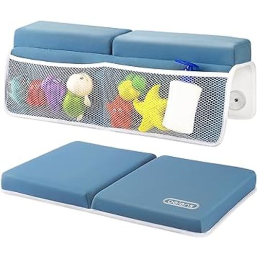 beiens Bath Kneeler and Elbow Rest Pad Set - 1.5'' Comfortable Thicker Baby Bath Kneeler Pads, Quick Dry Kneeling Pad for Baby Bath Time, Non-Slip Knee & Arm Support Bathtub Mat with Toys Organizer
