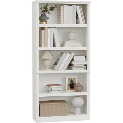 blini 5-Shelf Tall Bookcase White Wooden Bookshelves 33in Wide 5 Tier Bookcases with Adjustable Shelves Floor Standing Display Book Shelves 70 in Tall Bookcase for Home Office, Living Room, Bed Room