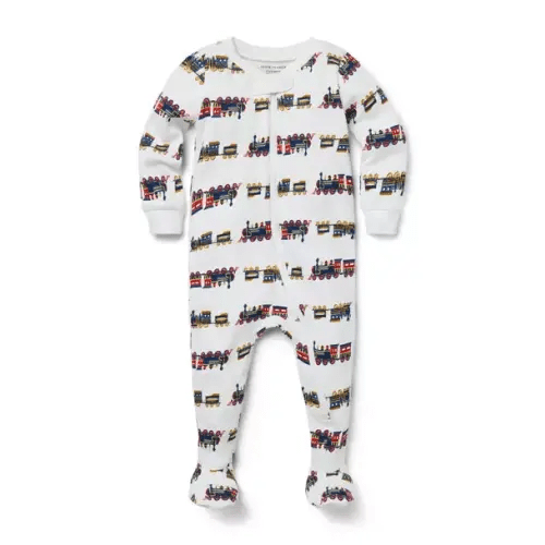 Newborn Jet Ivory Train Baby Good Night Footed Pajama In Train by Janie and Jack