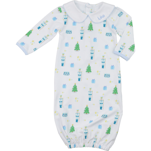 Blue And Green Nutcracker Knit Baby Gown - Cecil and Lou