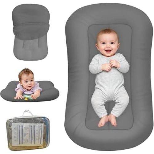 Baby Lounger for Newborn, Bionic Design Baby Lounger, Soft Organic Cotton Breathable Lounger for Infants 0-24 Months (Dark Grey)