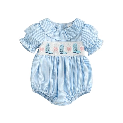 Douhoow Baby Girls Romper Short Sleeve Plaid Embroidery Bodysuit Jumpsuit Infant Girl Summer Clothes