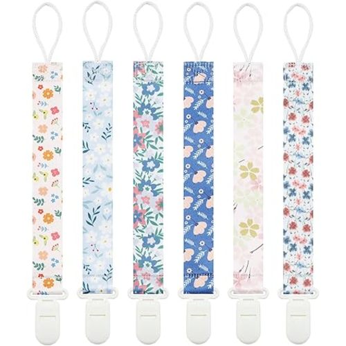 Floral Pacifier Clips, 6 Pack Pacifier Holder Clips for Boys and Girls Fits for Most Pacifiers Brands, Teether Toys and Gift (Flower)