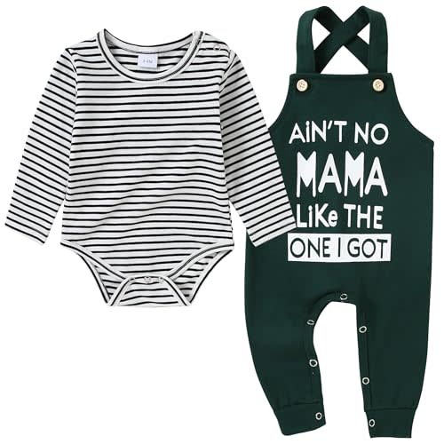 ZOEREA Newborn Baby Boy Clothes, 0 3 6 12 18 Month Infant Boy Overalls Outfits Bodysuit Fall/Winter Stripe+ Bib Romper Pants