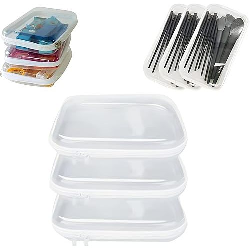 3 Pcs Zippered Transparent Cases,Clear Hard Pouch,Portable Double Zipper Hard Bag,Waterproof Clear Hard Shell Zipper Case for Cosmetic Storage, Snacks, Pencil Case (Small*3)