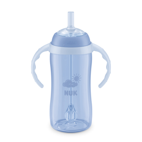 NUK Learner Straw Cup, Spill-Proof, Soft for Toddlers, Transition with Handles, 10 oz, Blue, Unisex