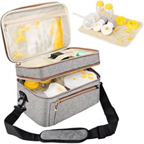 Breast Pump Bag, Wearable Breastfeeding Pump Bag Adjustable Velcro for Wearable Breast Pumps, Bottles, Pump Parts, and Ice Pack, Working Mom Breast Pump Carrying Case with Widen Strap